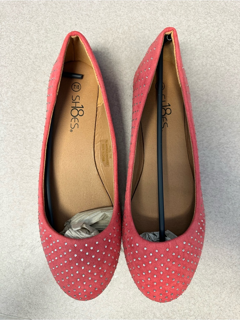 Studded Coral Suede Ballet Flats
